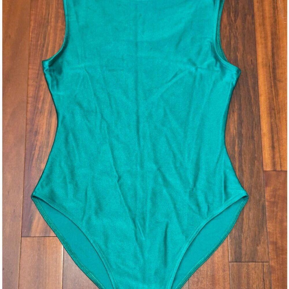 Vintage 80s 90s Teal Green S/M One-piece Bodysuit Leotard Made in USA Sleeveless